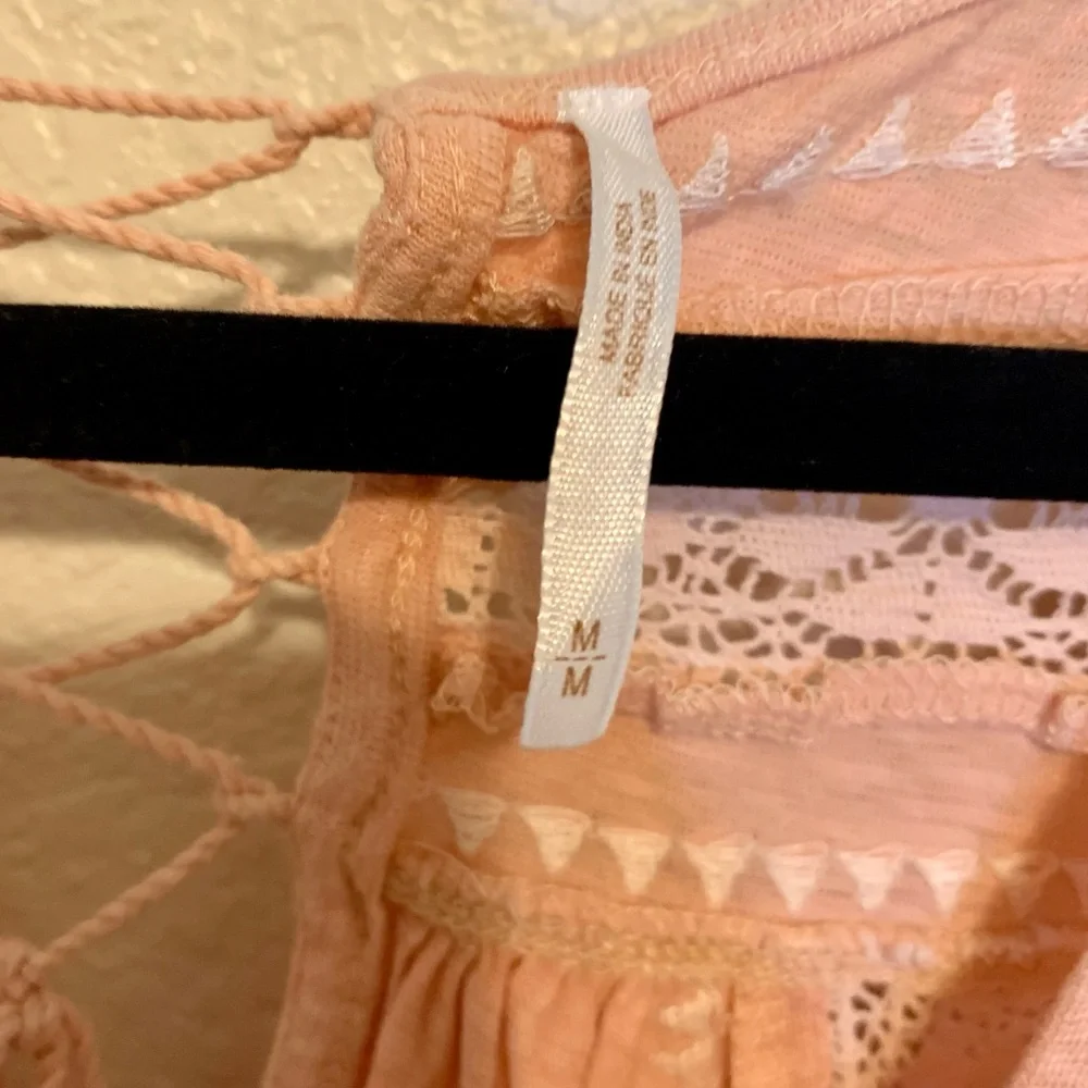 Free People Silverlake Smocked Hem Lace-Up Back Long Sleeve Peasant Top Peach